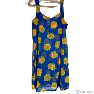 La Blanca Swim Cover Up Sheer Blue with Yellow Flowers Size Small